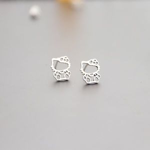 Silver Stainless Steel Hello Kitty Stud Earrings